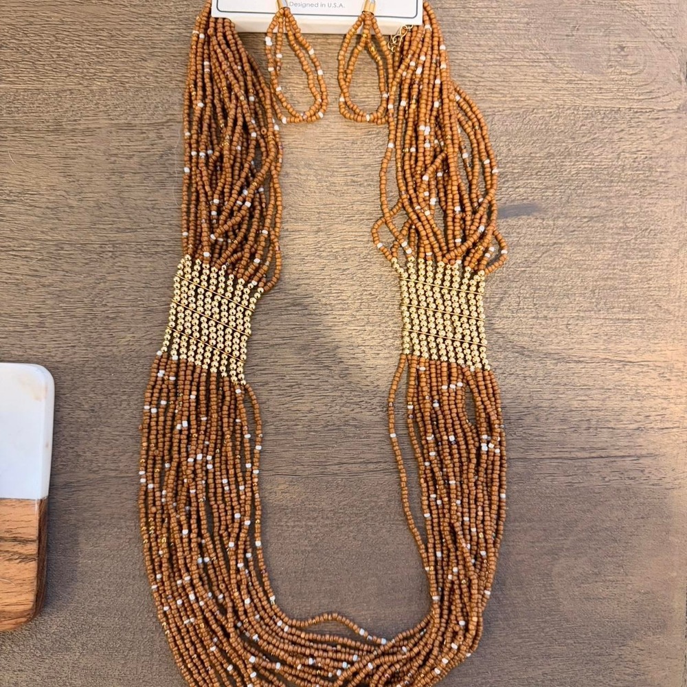 Cherie New York brown beaded earrings and necklace